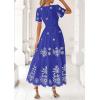 imagePRETTYGARDEN Boho Dresses for Women 2026 Summer Spring Casual Floral Short Sleeve V Neck Maxi Elastic Waist Dress PocketsRoyal Blue White Flower