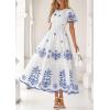 imagePRETTYGARDEN Boho Dresses for Women 2026 Summer Spring Casual Floral Short Sleeve V Neck Maxi Elastic Waist Dress PocketsWhite Blue Flower