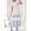 imagePRETTYGARDEN Boho Dresses for Women 2026 Summer Spring Casual Floral Short Sleeve V Neck Maxi Elastic Waist Dress PocketsWhite Blue Flower