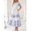imagePRETTYGARDEN Boho Dresses for Women 2026 Summer Spring Casual Floral Short Sleeve V Neck Maxi Elastic Waist Dress PocketsWhite Blue Flower