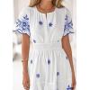 imagePRETTYGARDEN Boho Dresses for Women 2026 Summer Spring Casual Floral Short Sleeve V Neck Maxi Elastic Waist Dress PocketsWhite Blue Flower