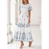 imagePRETTYGARDEN Boho Dresses for Women 2026 Summer Spring Casual Floral Short Sleeve V Neck Maxi Elastic Waist Dress PocketsWhite Blue Grey Flower