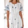 imagePRETTYGARDEN Boho Dresses for Women 2026 Summer Spring Casual Floral Short Sleeve V Neck Maxi Elastic Waist Dress PocketsWhite Blue Grey Flower