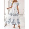imagePRETTYGARDEN Boho Dresses for Women 2026 Summer Spring Casual Floral Short Sleeve V Neck Maxi Elastic Waist Dress PocketsWhite Blue Grey Flower