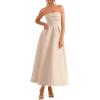 imagePRETTYGARDEN Cocktail Dresses for Women 2026 Summer Formal Elegant Tube Top Strapless Spring Wedding Guest Party Midi DressBeige