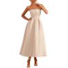 imagePRETTYGARDEN Cocktail Dresses for Women 2026 Summer Formal Elegant Tube Top Strapless Spring Wedding Guest Party Midi DressBeige