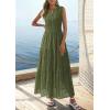 imagePRETTYGARDEN Summer Dresses for Women 2026 Sundresses Sleeveless V Neck Eyelet A Line Flowy Beach Vacation Spring Maxi DressArmy Green