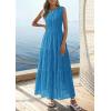 imagePRETTYGARDEN Summer Dresses for Women 2026 Sundresses Sleeveless V Neck Eyelet A Line Flowy Beach Vacation Spring Maxi DressLake Blue