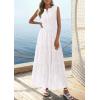 imagePRETTYGARDEN Summer Dresses for Women 2026 Sundresses Sleeveless V Neck Eyelet A Line Flowy Beach Vacation Spring Maxi DressWhite