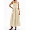 imagePRETTYGARDEN Womens Sleeveless Maxi Summer Dresses 2026 Hollow Out Eyelet Square Neck Ruffle Flowy Beach Vacation SundressBeige