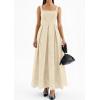 imagePRETTYGARDEN Womens Sleeveless Maxi Summer Dresses 2026 Hollow Out Eyelet Square Neck Ruffle Flowy Beach Vacation SundressBeige