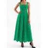 imagePRETTYGARDEN Womens Sleeveless Maxi Summer Dresses 2026 Hollow Out Eyelet Square Neck Ruffle Flowy Beach Vacation SundressGreen