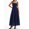 imagePRETTYGARDEN Womens Sleeveless Maxi Summer Dresses 2026 Hollow Out Eyelet Square Neck Ruffle Flowy Beach Vacation SundressNavy Blue