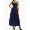 imagePRETTYGARDEN Womens Sleeveless Maxi Summer Dresses 2026 Hollow Out Eyelet Square Neck Ruffle Flowy Beach Vacation SundressNavy Blue