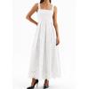 imagePRETTYGARDEN Womens Sleeveless Maxi Summer Dresses 2026 Hollow Out Eyelet Square Neck Ruffle Flowy Beach Vacation SundressWhite