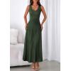 imagePRETTYGARDEN Womens Summer Casual Dresses 2026 Spring Sleeveless V Neck Midi Business Work A Line Pleated Cocktail DressArmy Green
