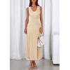 imagePRETTYGARDEN Womens Summer Casual Dresses 2026 Spring Sleeveless V Neck Midi Business Work A Line Pleated Cocktail DressBeige