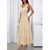 imagePRETTYGARDEN Womens Summer Casual Dresses 2026 Spring Sleeveless V Neck Midi Business Work A Line Pleated Cocktail DressBeige