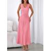 imagePRETTYGARDEN Womens Summer Casual Dresses 2026 Spring Sleeveless V Neck Midi Business Work A Line Pleated Cocktail DressPink