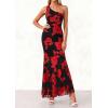 imagePRETTYGARDEN Womens Summer One Shoulder Maxi Dress 2026 Floral Sleeveless Bodycon Mesh Long Formal Wedding Guest DressesBlack Red Flower