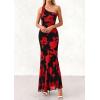 imagePRETTYGARDEN Womens Summer One Shoulder Maxi Dress 2026 Floral Sleeveless Bodycon Mesh Long Formal Wedding Guest DressesBlack Red Flower