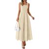 imagePRETTYGARDEN Womens Sleeveless Maxi Summer Dresses 2026 Hollow Out Eyelet Square Neck Ruffle Flowy Beach Vacation SundressBeige