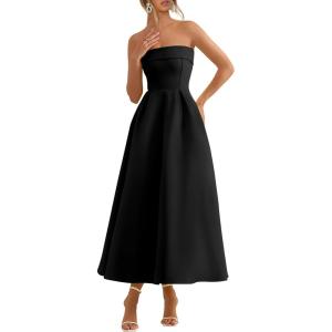 imagePRETTYGARDEN Cocktail Dresses for Women 2026 Summer Formal Elegant Tube Top Strapless Spring Wedding Guest Party Midi DressBlack