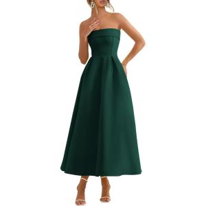 imagePRETTYGARDEN Cocktail Dresses for Women 2026 Summer Formal Elegant Tube Top Strapless Spring Wedding Guest Party Midi DressDark Green