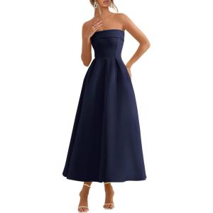 imagePRETTYGARDEN Cocktail Dresses for Women 2026 Summer Formal Elegant Tube Top Strapless Spring Wedding Guest Party Midi DressNavy