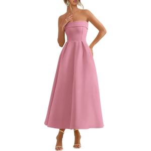 imagePRETTYGARDEN Cocktail Dresses for Women 2026 Summer Formal Elegant Tube Top Strapless Spring Wedding Guest Party Midi DressPink