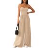 imagePRETTYGARDEN Jumpsuits for Women 2026 Sleeveless Strap Wide Leg Date Night Rompers Beach Vacation One Piece Summer OutfitsBeige