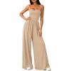 imagePRETTYGARDEN Jumpsuits for Women 2026 Sleeveless Strap Wide Leg Date Night Rompers Beach Vacation One Piece Summer OutfitsBeige