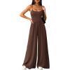 imagePRETTYGARDEN Jumpsuits for Women 2026 Sleeveless Strap Wide Leg Date Night Rompers Beach Vacation One Piece Summer OutfitsBrown