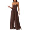 imagePRETTYGARDEN Jumpsuits for Women 2026 Sleeveless Strap Wide Leg Date Night Rompers Beach Vacation One Piece Summer OutfitsBrown