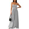 imagePRETTYGARDEN Jumpsuits for Women 2026 Sleeveless Strap Wide Leg Date Night Rompers Beach Vacation One Piece Summer OutfitsGrey
