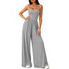 imagePRETTYGARDEN Jumpsuits for Women 2026 Sleeveless Strap Wide Leg Date Night Rompers Beach Vacation One Piece Summer OutfitsGrey