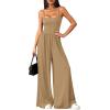 imagePRETTYGARDEN Jumpsuits for Women 2026 Sleeveless Strap Wide Leg Date Night Rompers Beach Vacation One Piece Summer OutfitsKhaki