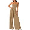 imagePRETTYGARDEN Jumpsuits for Women 2026 Sleeveless Strap Wide Leg Date Night Rompers Beach Vacation One Piece Summer OutfitsKhaki