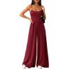 imagePRETTYGARDEN Jumpsuits for Women 2026 Sleeveless Strap Wide Leg Date Night Rompers Beach Vacation One Piece Summer OutfitsWine Red
