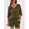 imagePRETTYGARDEN Womens 2 Piece Sets 2026 Oversized Vneck Half Sleeve Tops Shorts Lounge Set Casual Summer Travel Beach OutfitsArmy Green