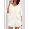 imagePRETTYGARDEN Womens 2 Piece Sets 2026 Oversized Vneck Half Sleeve Tops Shorts Lounge Set Casual Summer Travel Beach OutfitsBeige White