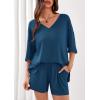 imagePRETTYGARDEN Womens 2 Piece Sets 2026 Oversized Vneck Half Sleeve Tops Shorts Lounge Set Casual Summer Travel Beach OutfitsDark Blue