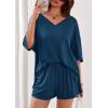 imagePRETTYGARDEN Womens 2 Piece Sets 2026 Oversized Vneck Half Sleeve Tops Shorts Lounge Set Casual Summer Travel Beach OutfitsDark Blue