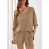 imagePRETTYGARDEN Womens 2 Piece Sets 2026 Oversized Vneck Half Sleeve Tops Shorts Lounge Set Casual Summer Travel Beach OutfitsKhaki