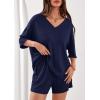 imagePRETTYGARDEN Womens 2 Piece Sets 2026 Oversized Vneck Half Sleeve Tops Shorts Lounge Set Casual Summer Travel Beach OutfitsNavy Blue