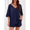 imagePRETTYGARDEN Womens 2 Piece Sets 2026 Oversized Vneck Half Sleeve Tops Shorts Lounge Set Casual Summer Travel Beach OutfitsNavy Blue