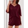imagePRETTYGARDEN Womens 2 Piece Sets 2026 Oversized Vneck Half Sleeve Tops Shorts Lounge Set Casual Summer Travel Beach OutfitsWine Red