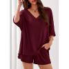 imagePRETTYGARDEN Womens 2 Piece Sets 2026 Oversized Vneck Half Sleeve Tops Shorts Lounge Set Casual Summer Travel Beach OutfitsWine Red