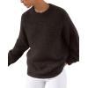 imagePRETTYGARDEN Womens Fall Long Sleeve Sweater Crew Neck Fuzzy Loose Fit Chunky Knit Oversized Pullover Sweaters Going Out TopsBrown Coffee