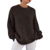 imagePRETTYGARDEN Womens Fall Long Sleeve Sweater Crew Neck Fuzzy Loose Fit Chunky Knit Oversized Pullover Sweaters Going Out TopsBrown Coffee